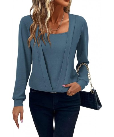 Women's Square Neck Deep V Tunic Tops/Crewneck Henley Long Sleeve Shirts A1 Square Neck Blue $13.02 Tops