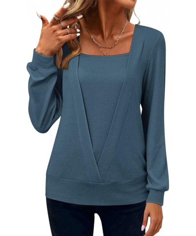 Women's Square Neck Deep V Tunic Tops/Crewneck Henley Long Sleeve Shirts A1 Square Neck Blue $13.02 Tops