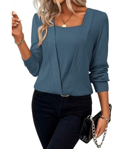 Women's Square Neck Deep V Tunic Tops/Crewneck Henley Long Sleeve Shirts A1 Square Neck Blue $13.02 Tops