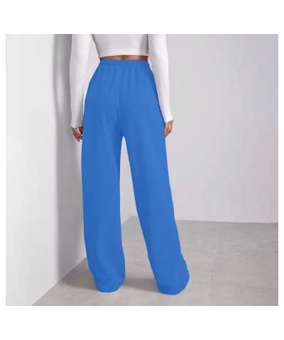 Women's Wide Leg Sweatpants Elastic High Waisted Straight Leg Sweat Pants Lounge Baggy Joggers with Pockets 5a blue $8.46 Pants