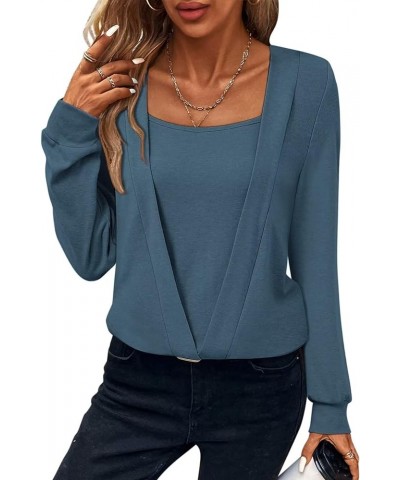 Women's Square Neck Deep V Tunic Tops/Crewneck Henley Long Sleeve Shirts A1 Square Neck Blue $13.02 Tops