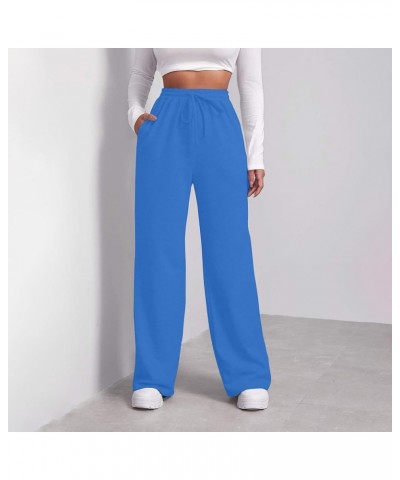 Women's Wide Leg Sweatpants Elastic High Waisted Straight Leg Sweat Pants Lounge Baggy Joggers with Pockets 5a blue $8.46 Pants