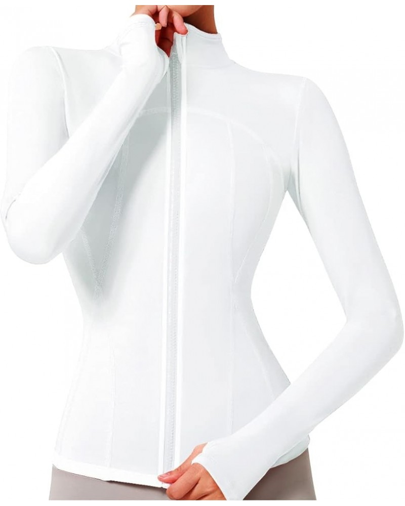 Women's Zip Up Solid Sports Jacket Super Slim Fit Lightweight Workout Yoga Running Track Jacket White $14.40 Jackets