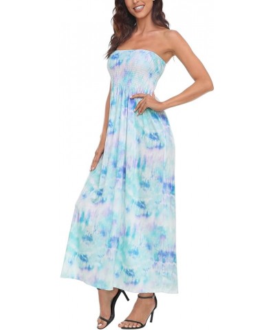 Women's Strapless Maxi Dress Plus Size Tube Top Long Skirt Sundress Cover Up Tie Dye $18.19 Swimsuits