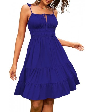 Womens Ruffle Spaghetti Strap Mini Dress Square Neck Sleeveless Smocked Tiered Flowy Sundresses Blue Purple $18.19 Dresses