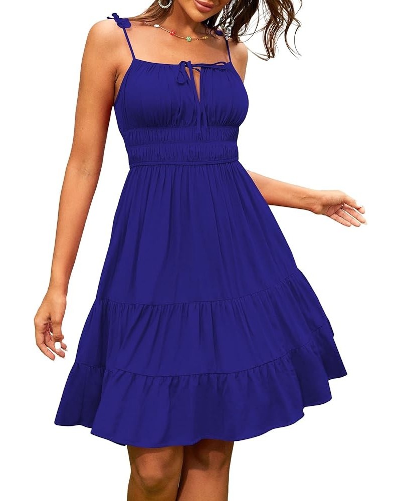 Womens Ruffle Spaghetti Strap Mini Dress Square Neck Sleeveless Smocked Tiered Flowy Sundresses Blue Purple $18.19 Dresses