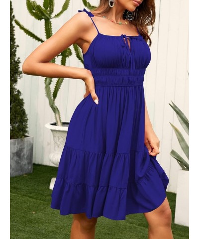 Womens Ruffle Spaghetti Strap Mini Dress Square Neck Sleeveless Smocked Tiered Flowy Sundresses Blue Purple $18.19 Dresses