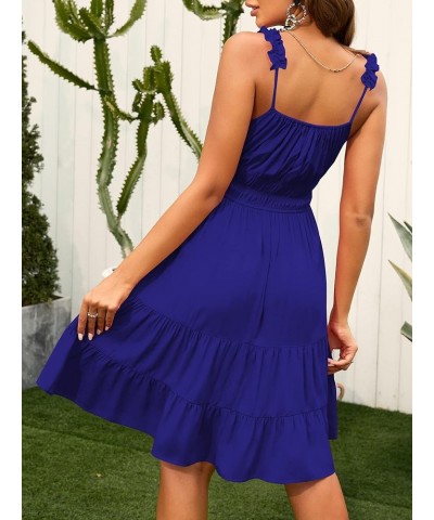 Womens Ruffle Spaghetti Strap Mini Dress Square Neck Sleeveless Smocked Tiered Flowy Sundresses Blue Purple $18.19 Dresses