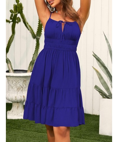 Womens Ruffle Spaghetti Strap Mini Dress Square Neck Sleeveless Smocked Tiered Flowy Sundresses Blue Purple $18.19 Dresses