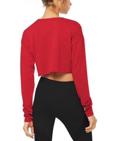 Long Sleeve Crop Top Cropped Sweatshirt for Women with Thumb Hole Red $13.49 Activewear