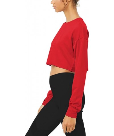 Long Sleeve Crop Top Cropped Sweatshirt for Women with Thumb Hole Red $13.49 Activewear