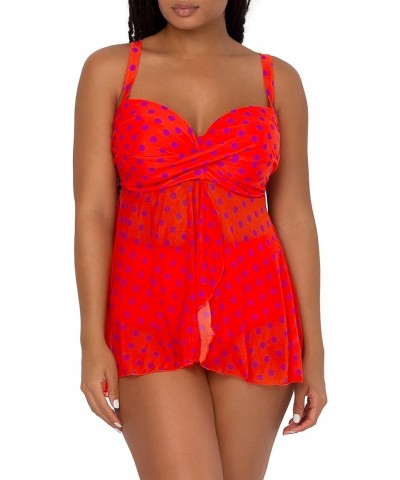 Women's Plus-Size Twist Bandeau Tankini Top Bright Polka Dot Print $17.60 Swimsuits