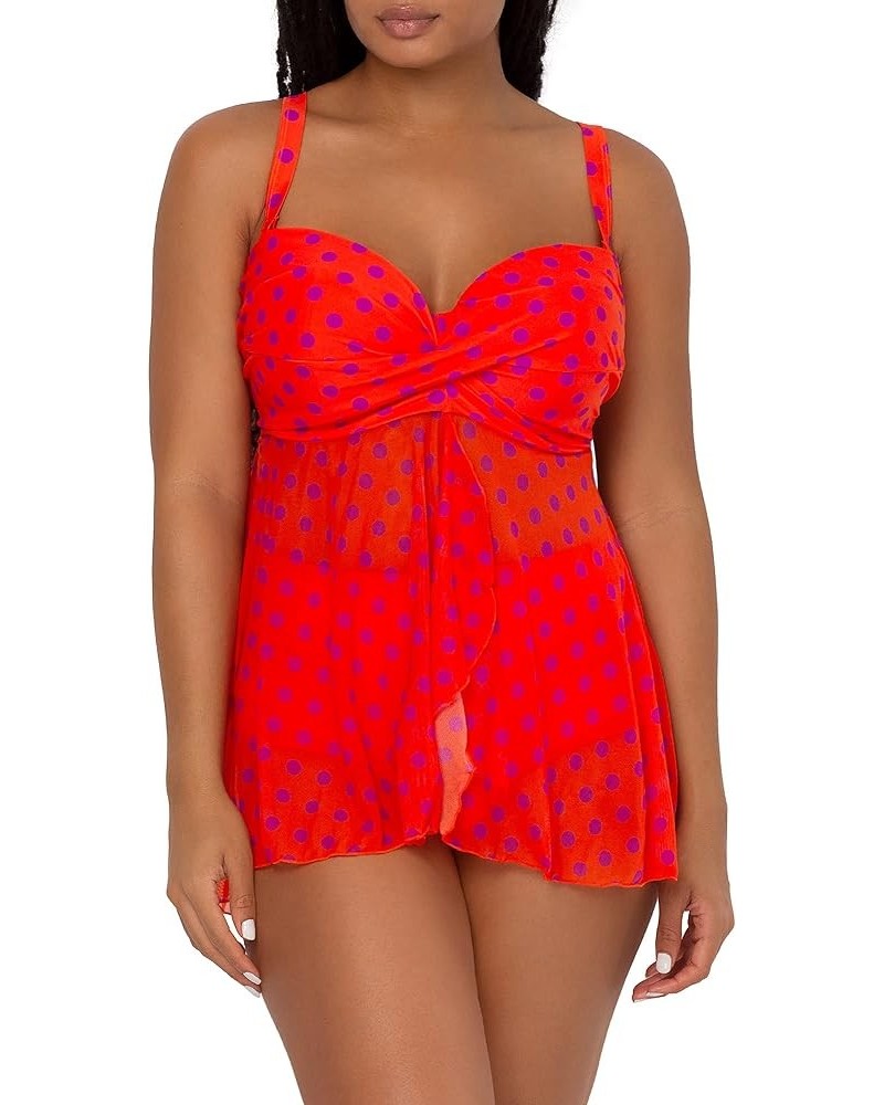 Women's Plus-Size Twist Bandeau Tankini Top Bright Polka Dot Print $17.60 Swimsuits