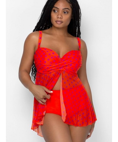 Women's Plus-Size Twist Bandeau Tankini Top Bright Polka Dot Print $17.60 Swimsuits