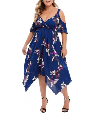 Summer Plus Size Dress for Women Boho Floral Printed Round Neck Loose Fit Dresses Hawaiian Beach Holiday Maxi Blue-e $6.86 Dr...