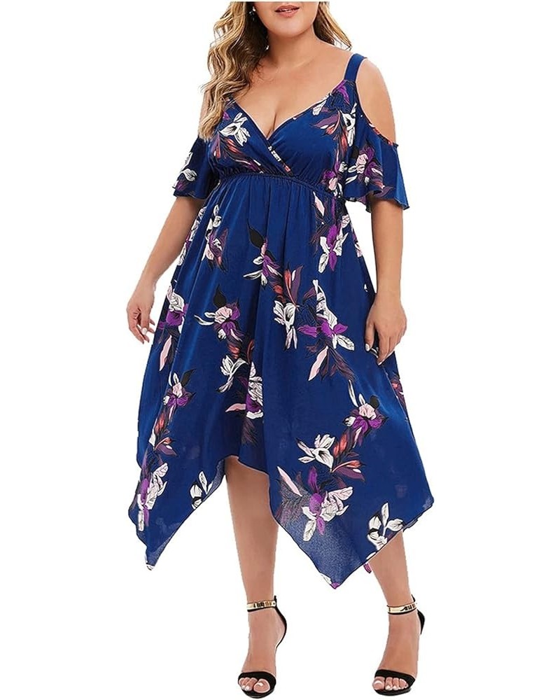 Summer Plus Size Dress for Women Boho Floral Printed Round Neck Loose Fit Dresses Hawaiian Beach Holiday Maxi Blue-e $6.86 Dr...