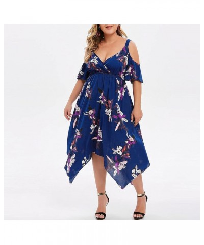 Summer Plus Size Dress for Women Boho Floral Printed Round Neck Loose Fit Dresses Hawaiian Beach Holiday Maxi Blue-e $6.86 Dr...