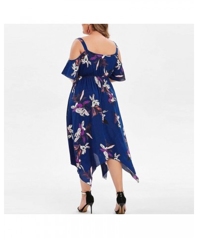 Summer Plus Size Dress for Women Boho Floral Printed Round Neck Loose Fit Dresses Hawaiian Beach Holiday Maxi Blue-e $6.86 Dr...