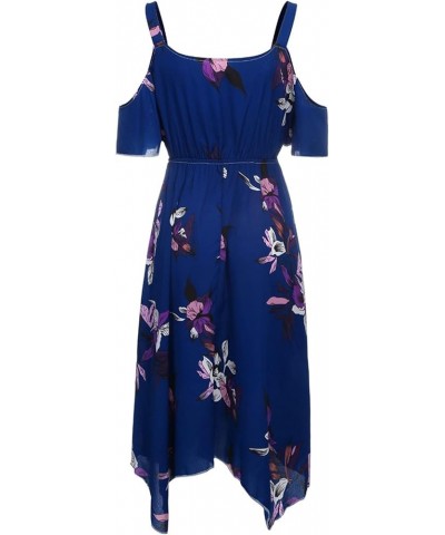 Summer Plus Size Dress for Women Boho Floral Printed Round Neck Loose Fit Dresses Hawaiian Beach Holiday Maxi Blue-e $6.86 Dr...