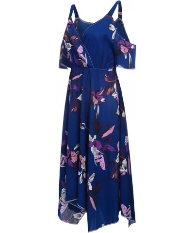 Summer Plus Size Dress for Women Boho Floral Printed Round Neck Loose Fit Dresses Hawaiian Beach Holiday Maxi Blue-e $6.86 Dr...