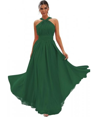 Long Halter Bridesmaid Dresses for Women 2024 A-line Maxi Formal Dresses Elegant with Pockets Emerald Green $24.50 Dresses