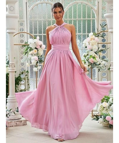 Long Halter Bridesmaid Dresses for Women 2024 A-line Maxi Formal Dresses Elegant with Pockets Emerald Green $24.50 Dresses