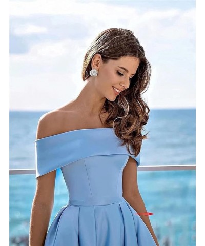 Knee-Length Satin Off Shoulder Homecoming Dress Short Prom Cocktail Party Dress for Junior Dusty Blue $29.69 Dresses