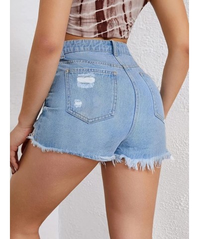 Jean Shorts for Womens Summer High Waisted Frayed Raw Hem Distressed Ripped Denim Shorts Clight Blue $13.19 Shorts