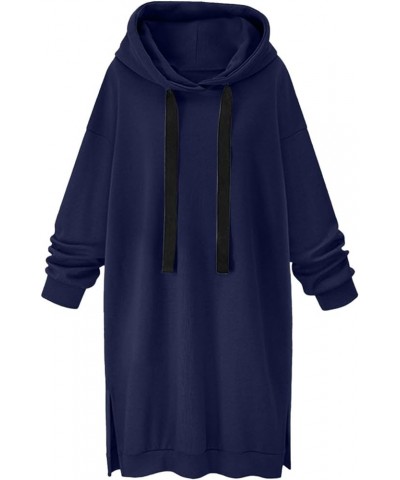 Women's Hoodie Sweatshirt Extra Long Hooded Tunic Hoodie Casual Long Sleeve Pullover Hoodie Dress Fall Fashion Outfit Navy $1...