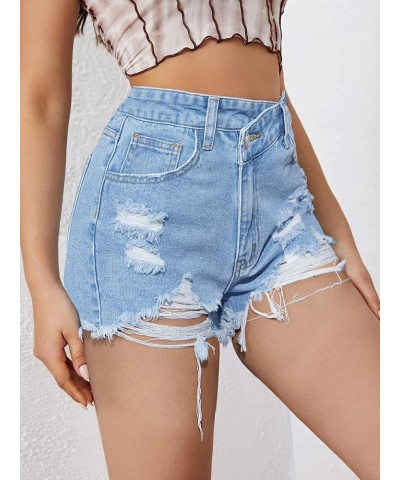 Jean Shorts for Womens Summer High Waisted Frayed Raw Hem Distressed Ripped Denim Shorts Clight Blue $13.19 Shorts