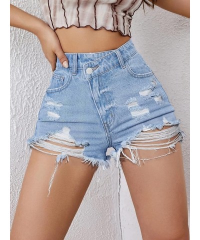 Jean Shorts for Womens Summer High Waisted Frayed Raw Hem Distressed Ripped Denim Shorts Clight Blue $13.19 Shorts