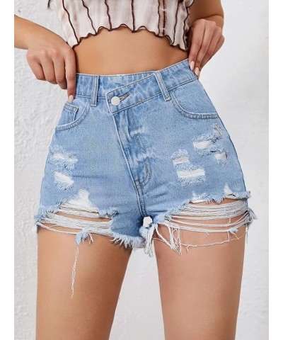 Jean Shorts for Womens Summer High Waisted Frayed Raw Hem Distressed Ripped Denim Shorts Clight Blue $13.19 Shorts