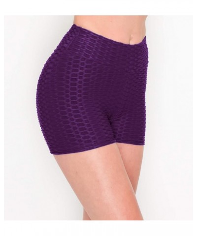 Women's Honeycomb Compression Shorts - High Waist Slimming Butt Lift Textured Workout Shorts Scrunch Purple $12.36 Shorts