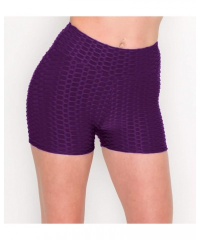 Women's Honeycomb Compression Shorts - High Waist Slimming Butt Lift Textured Workout Shorts Scrunch Purple $12.36 Shorts