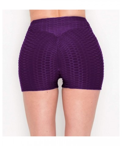 Women's Honeycomb Compression Shorts - High Waist Slimming Butt Lift Textured Workout Shorts Scrunch Purple $12.36 Shorts