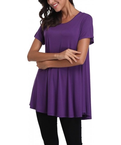 Women's Summer Tunic Tops Loose Fit Short Sleeve Shirts Casual Tops Round Neck Tunics for Leggings 2-purple $7.83 Tops