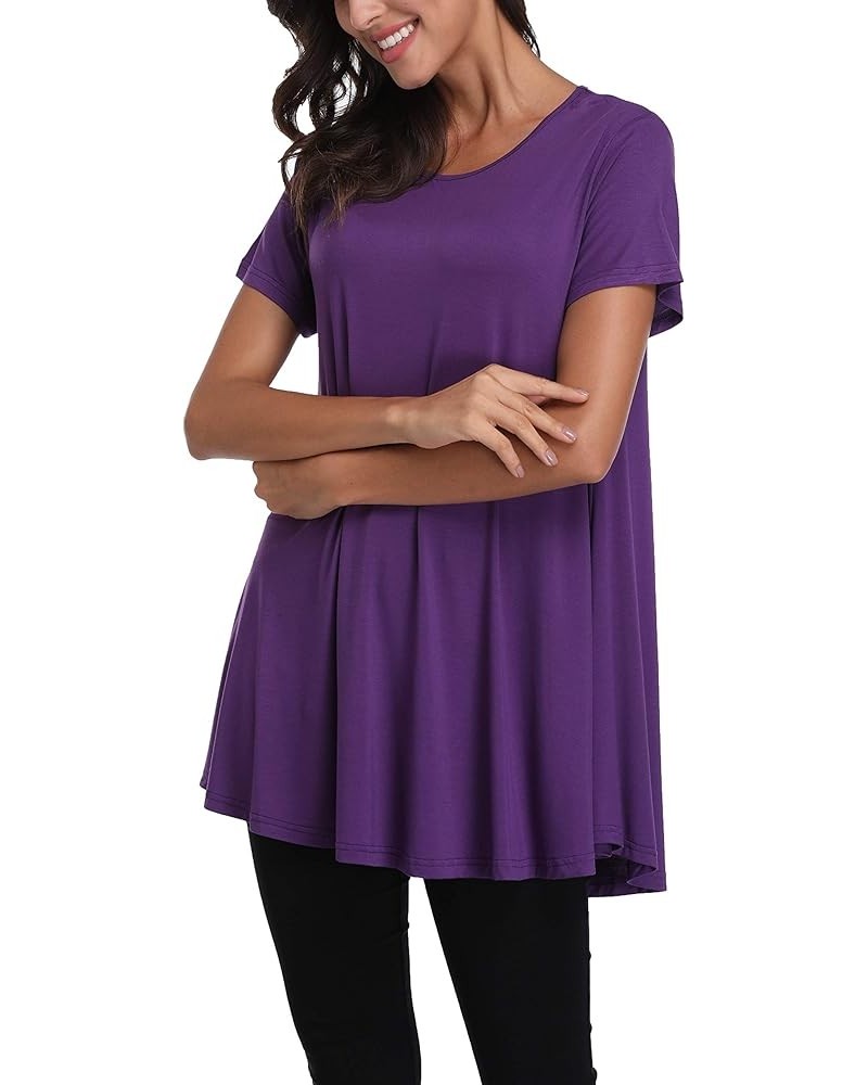 Women's Summer Tunic Tops Loose Fit Short Sleeve Shirts Casual Tops Round Neck Tunics for Leggings 2-purple $7.83 Tops