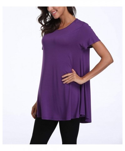 Women's Summer Tunic Tops Loose Fit Short Sleeve Shirts Casual Tops Round Neck Tunics for Leggings 2-purple $7.83 Tops