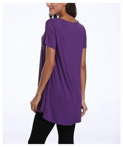 Women's Summer Tunic Tops Loose Fit Short Sleeve Shirts Casual Tops Round Neck Tunics for Leggings 2-purple $7.83 Tops