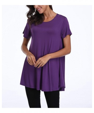 Women's Summer Tunic Tops Loose Fit Short Sleeve Shirts Casual Tops Round Neck Tunics for Leggings 2-purple $7.83 Tops