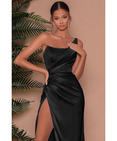 One Shoulder Prom Dresses with Slit for Women Long Pleated Satin Mermaid Evening Party Gowns Teal $29.14 Dresses