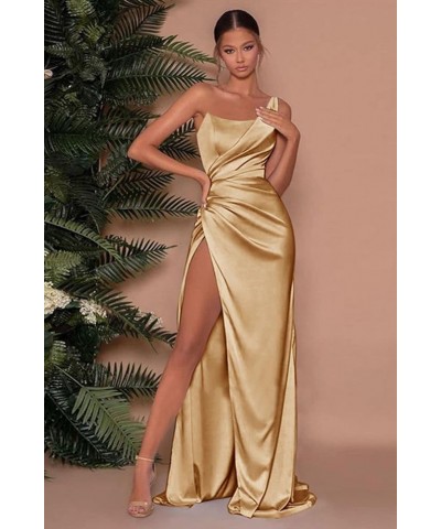 One Shoulder Prom Dresses with Slit for Women Long Pleated Satin Mermaid Evening Party Gowns Teal $29.14 Dresses