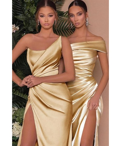 One Shoulder Prom Dresses with Slit for Women Long Pleated Satin Mermaid Evening Party Gowns Teal $29.14 Dresses