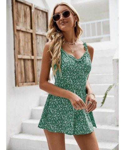 Womens Summer Floral Romper Spaghetti Strap Tie Back Ruffle Wide Leg Short Jumpsuits 1-green $19.88 Rompers