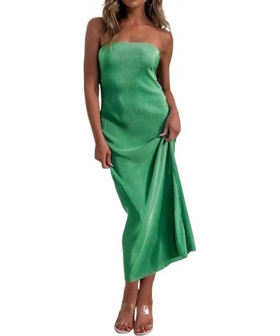 Women Casual Tube Top Maxi Dress Strapless Off Shoulder Backless Sleeveless Bodycon Long Dress Bandeau Dress A Green $11.75 D...