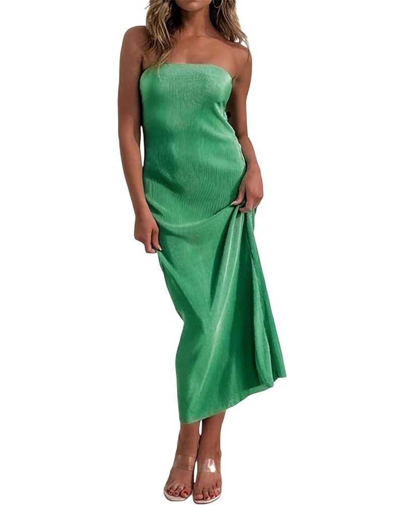 Women Casual Tube Top Maxi Dress Strapless Off Shoulder Backless Sleeveless Bodycon Long Dress Bandeau Dress A Green $11.75 D...