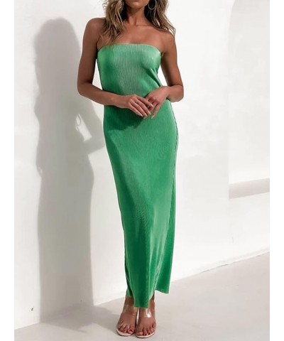 Women Casual Tube Top Maxi Dress Strapless Off Shoulder Backless Sleeveless Bodycon Long Dress Bandeau Dress A Green $11.75 D...