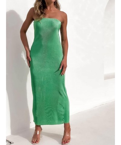 Women Casual Tube Top Maxi Dress Strapless Off Shoulder Backless Sleeveless Bodycon Long Dress Bandeau Dress A Green $11.75 D...