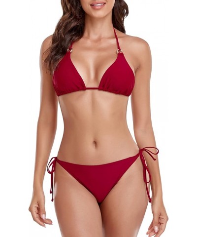 Women's Triangle Bikini Set Wine Red(ring Style) $22.41 Swimsuits