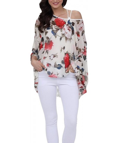 Womens Floral Print Batwing Sleeve Boho Blouse Chiffon Poncho Summer Tunic Tops A-289 $10.19 Tops